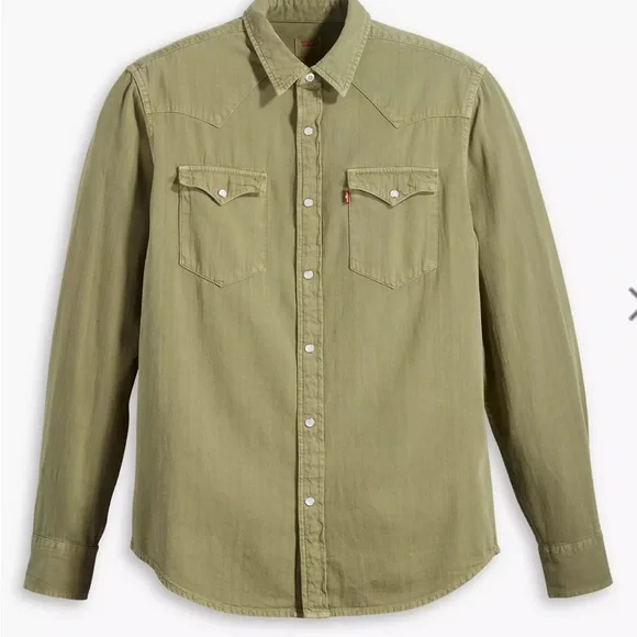 Olive Green Button-Up Shirt - Picture 4 of 13
